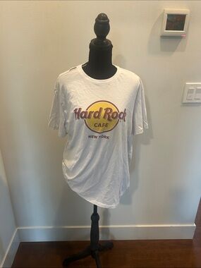 Hard Rock Cafe White Tee with Yellow & Maroon Logo - Men's